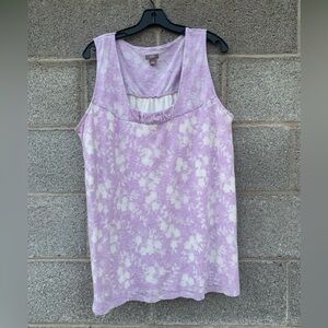J. Jill Tank Scoop Neck Purple White Floral Cotton Blend Lined Y2K Babydoll XL